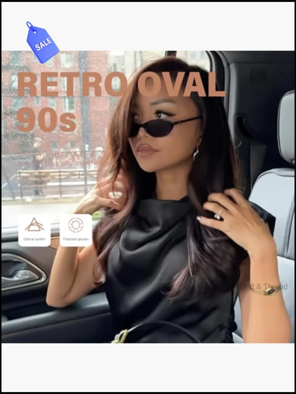 Retro Oval Cat Eye Sunglasses - 90s Y2K Narrow Shades UV Protection for Women